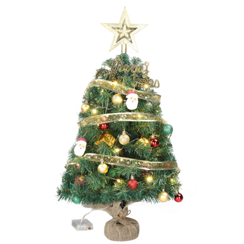 20 in Pre-lit Artificial Mini Christmas Tree, Tabletop Small Xmas Pine Tree with Ornaments and 30 Warm Lights Battery Operated for Home Office Store Holiday Deco, Green