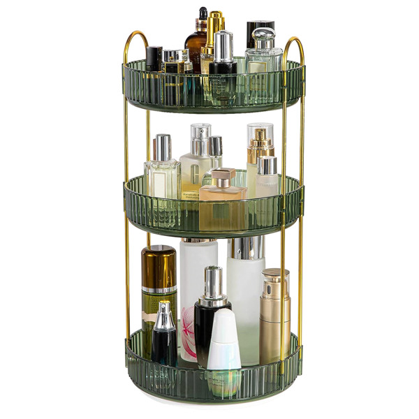 360° Rotating Makeup Organizer, Large-Capacity Skincare Make Up Storage 3 Tier Perfume Organizers Cosmetic Dresser Organizer with Makeup Brush Holder, Fits Bedroom, Bathroom, Vanity Shelf Countertop