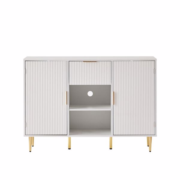 Storage cabinet Wave pattern 2 door With drawers buffets & sideboards for living room, dining room, bedroom , hall, white, 47.2''w x 15.8''d x 33.5''h. 