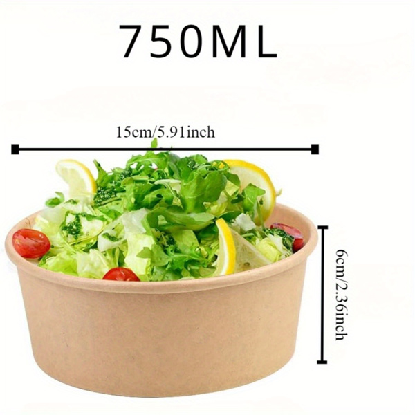 25 oz disposable bowl, 100 pieces, kraft paper bowl, circular paper food container, used for hot and cold food, soup, ice cream, and yogurt