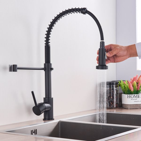 Matt Black Monobloc Kitchen Sink Mixer Tap with Pull Out Hose Spray Single Lever