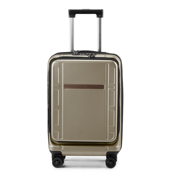 Carry on Luggage 22 X 14 X 9 Airline Approved, ABS+PC 20 Inch Luggage with Front Compartment, Double Spinner Wheels, TSA Lock，Khaki Color