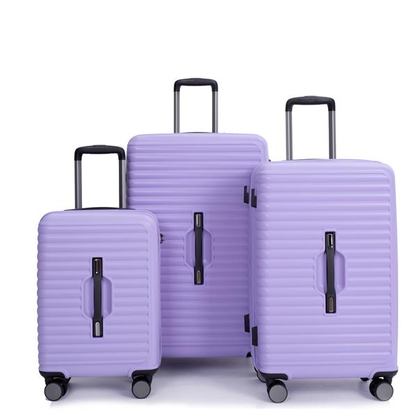 3 Piece Luggage Sets PC+ABS Lightweight Suitcase with Two Hooks, 360° Double Spinner Wheels, TSA Lock, (21/25/29) Light Purple