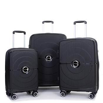 Expandable Hardshell Suitcase Double Spinner Wheels PP Luggage Sets Lightweight Durable Suitcase with TSA Lock,3-Piece Set (20/24/28) ,Black