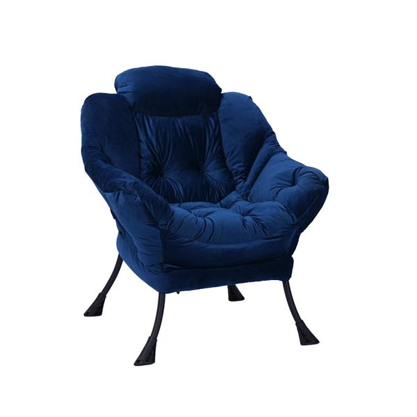 Living Room Chairs Modern Cotton Fabric Lazy Chair, Contemporary Lounge Chair, Single Steel Frame Leisure Sofa Chair with Armrests and A Side Pocket (Blue) ,with ottoman ,with footrest