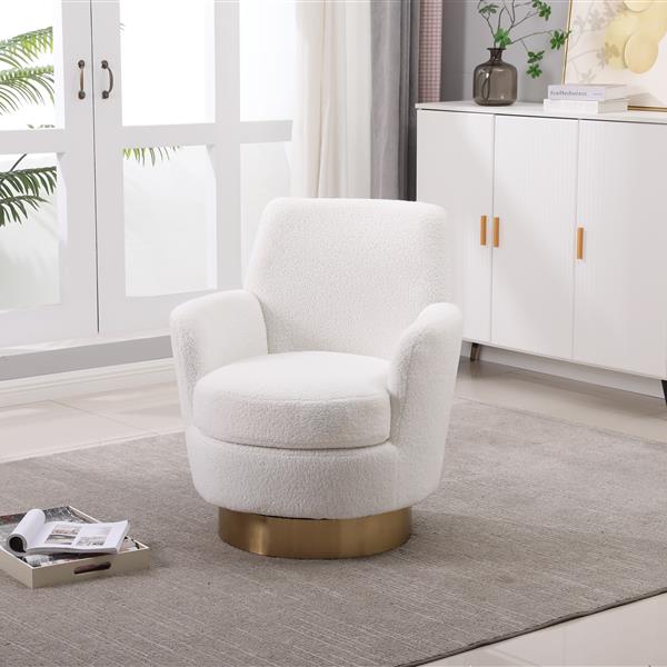 Teddy Swivel Barrel Chair, Swivel Chairs Armchair for Living Room, Reading Chairs for Bedroom Comfy, Round Barrel Chairs with Gold Stainless Steel Base (Ivory)