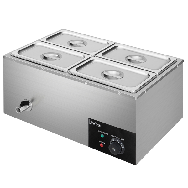 ZOKOP 110V 600W 5L*4 Stainless Steel Four Plates Heating Food Warming Soup Pool Silver