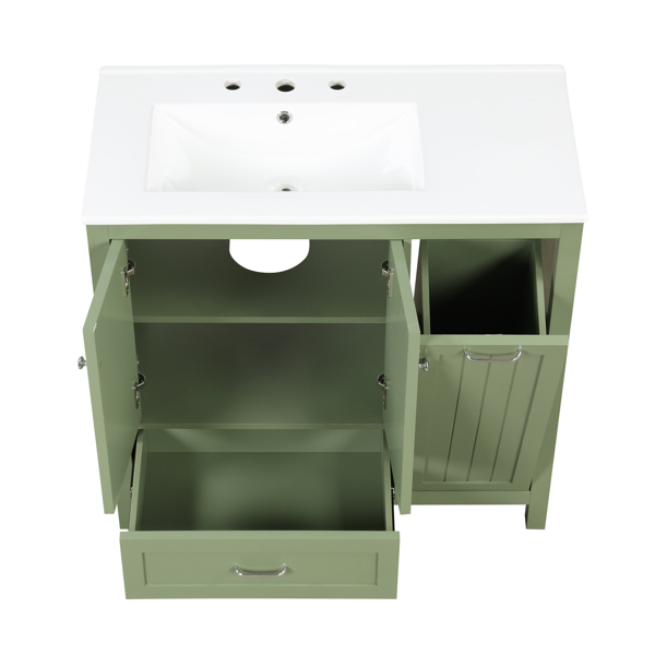 36" Bathroom Vanity with Sink, One Cabinet with Two doors and One Big Drawer and One Flip Drawer, Solid Wood and MDF Board, Green 