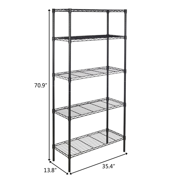 5-Layer Plastic Coated Iron Shelf 180*90*35 Black