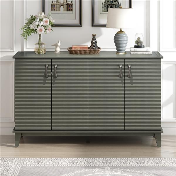 Sideboard with 4 Door Large Storage Buffet with Adjustable Shelves and Metal Handles for Kitchen, Living Room, Dining Room (Antique Gray)