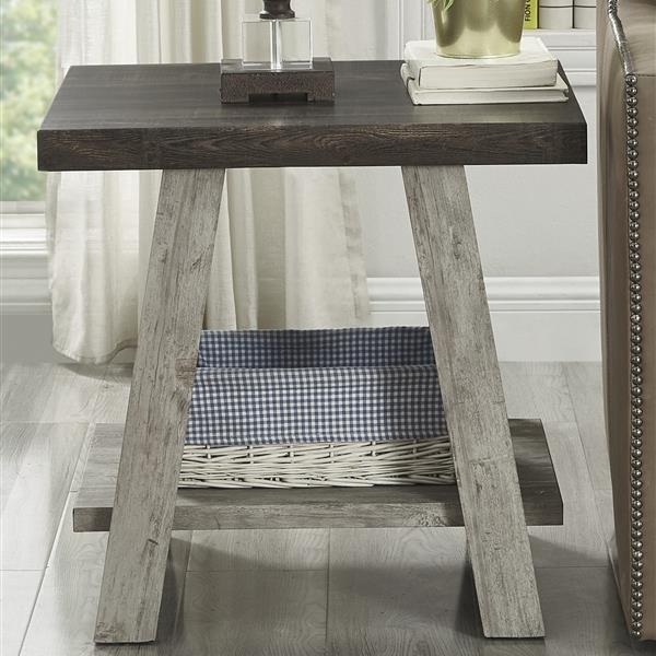 Athens Contemporary Two-Tone Wood Shelf End Table in Weathered Walnut and Gray