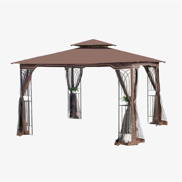 10x10 Outdoor Patio Gazebo Canopy Tent With Ventilated Double Roof And Mosquito net(Detachable Mesh Screen On All Sides),Suitable for Lawn, Garden, Backyard and Deck,Brown Top