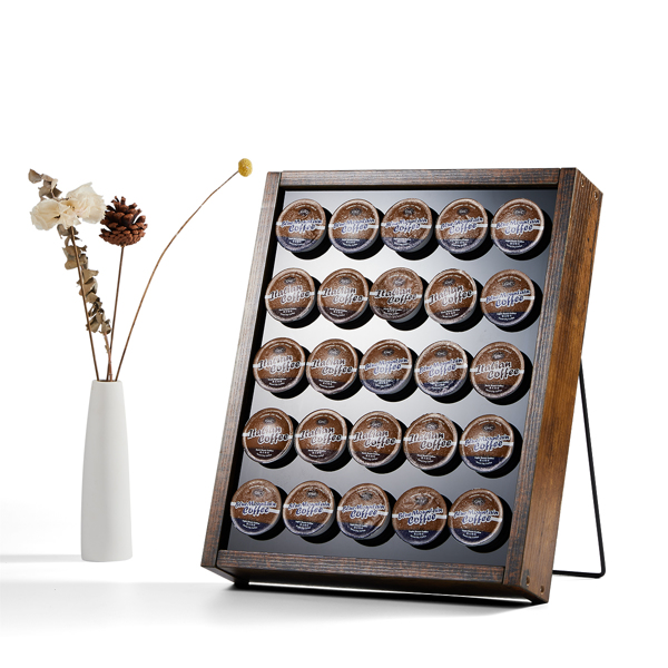 K Cup Holder, Kcup Coffee Pods Holder,  Wooden K Cup Holders Holds 25 Pods, K Cup Storage Rack Made of Wood and Acrylic, for Coffee Bar Accessories Decor and Home