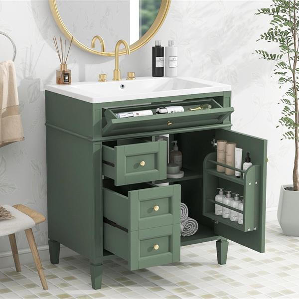 30'' Bathroom Vanity with Top Sink, Modern Bathroom Storage Cabinet with 2 Drawers and a Tip-out Drawer, Single Sink Bathroom Vanity