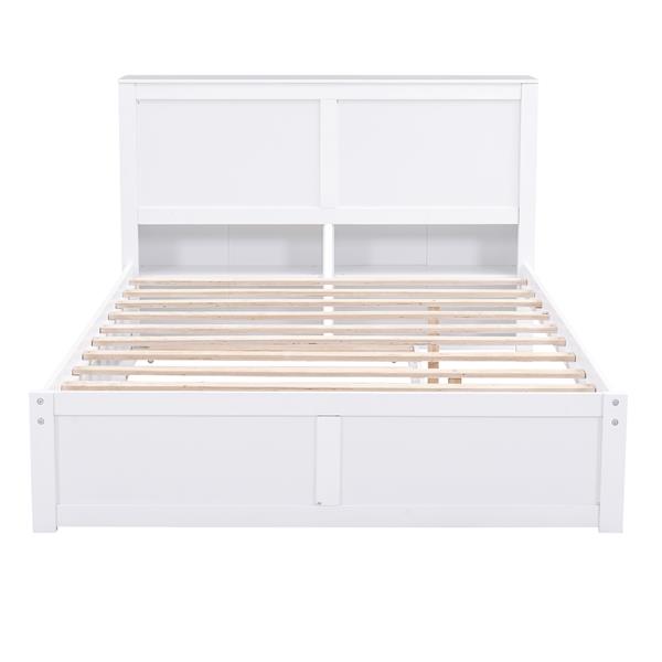 Full Size Storage Platform Bed with Pull Out Shelves and Twin Size Trundle, White