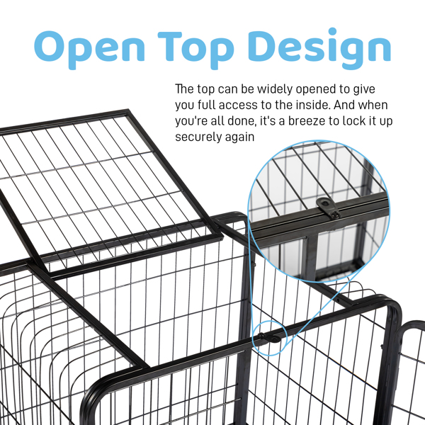 26 Inch Durable Cat Cage, Thickened Metal Wire Cat Enclosure Indoor with Double Doors, Lockable Wheels and Slide-out Trays, Black