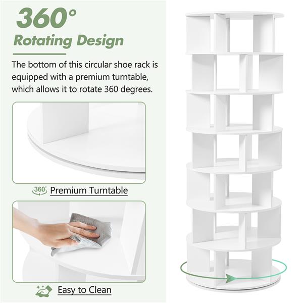 Φ23.6'' Rotating Shoe Rack Tower, 7-Tier Spinning Shoe Shelf with 5 Grids Per Layer, Display Rack, 360° Revolving Shoe Carousel Closet Organizer for Entryway, Living Room, White