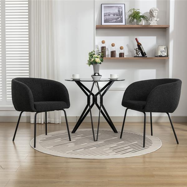 040-Set of 2 Boucle Fabric Dining Chairs With Black Metal Legs,Black