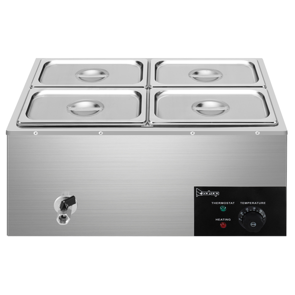 ZOKOP 110V 600W 5L*4 Stainless Steel Four Plates Heating Food Warming Soup Pool Silver