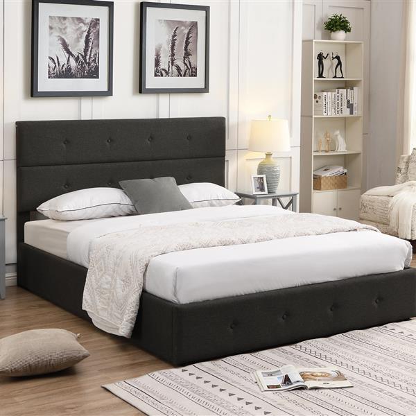 Upholstered Platform Bed with Underneath Storage,Queen Size,Gray