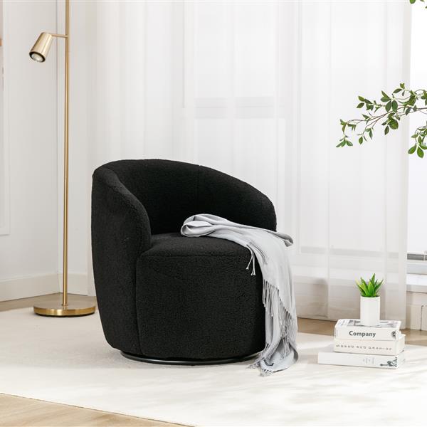 Teddy Fabric Swivel Armchair Barrel Chair With Black Powder Coating Metal Ring,Black