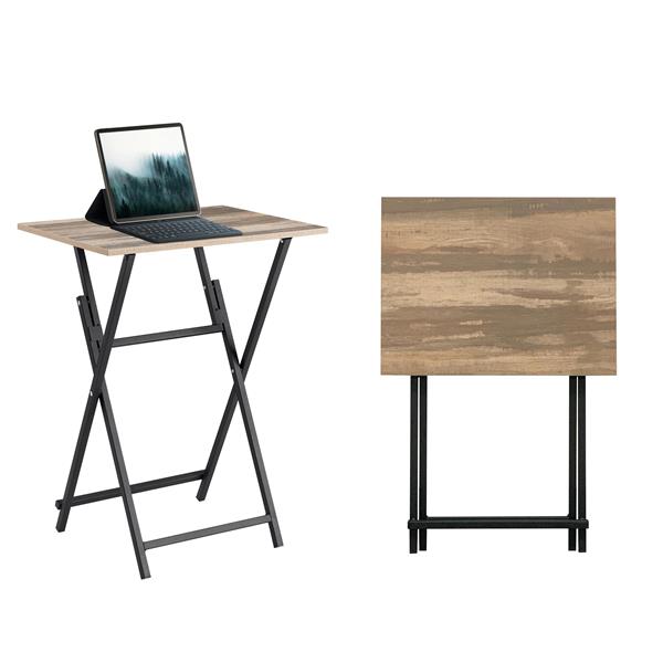 2-Piece Folding TV Tray Table Noassembly Required Portable Sofa Side Table, Industrial Snack Table for Small Spaces, Space-Saving Easy to Fold Wood Rustic Brown and Black