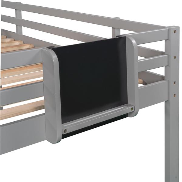 Twin size Loft Bed Wood Bed with Slide, Stair and Chalkboard,Gray