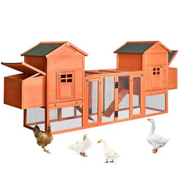 Outdoor Wooden Chicken Coop, 124\\" Large Hen Cage Rabbit House, Bunny Hutch with Ventilation Door, Removable Ramp Garden Backyard Pet House Chicken Nesting Box