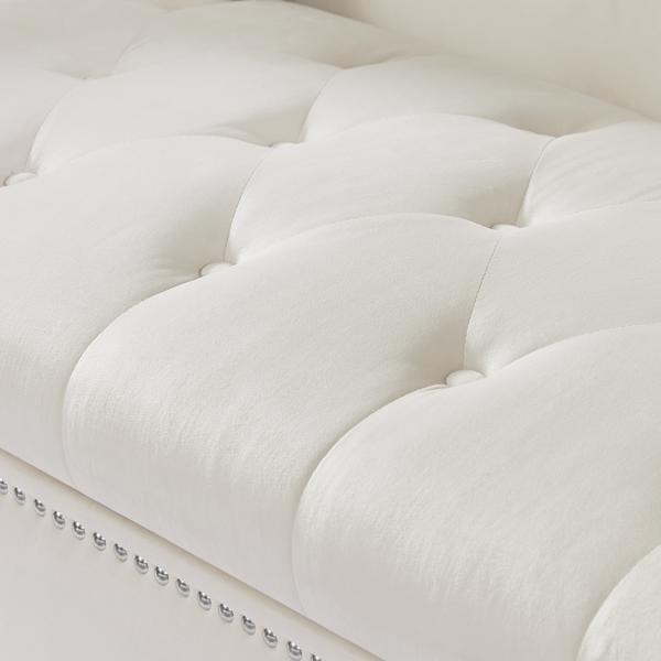 Velvet Sofa Stool with 2 Pillows in Beige, With Storage Space, Suitable for Living Room And Lounge