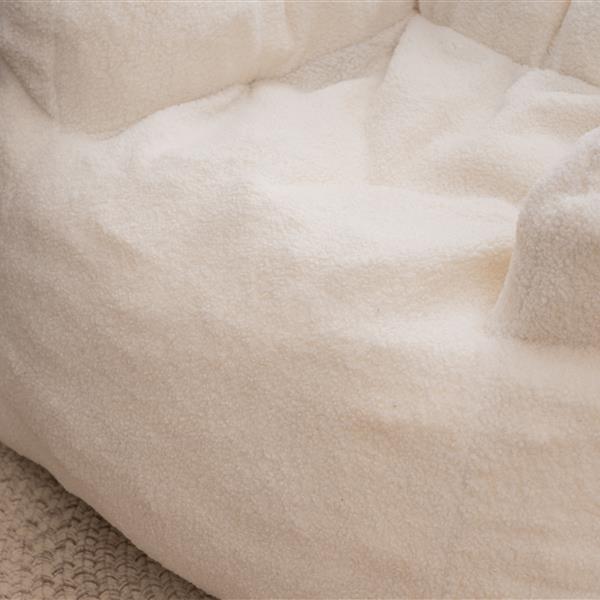 010-Soft Teddy Fabric Tufted Foam Bean Bag Chair With Teddy Fabric Ivory White