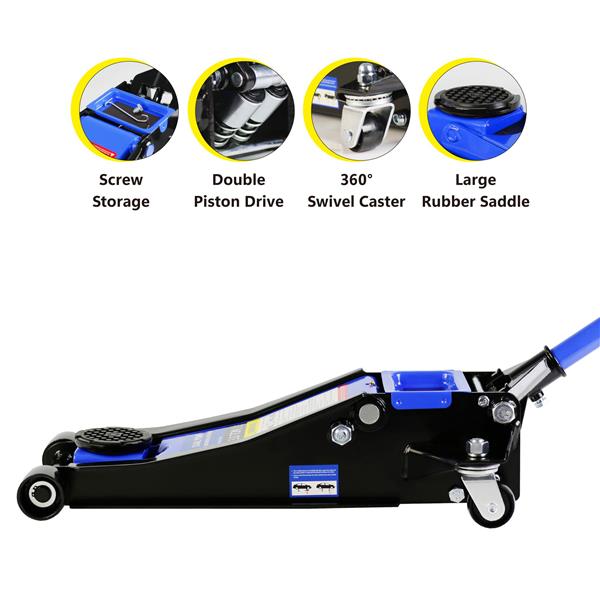 Hydraulic Low Profile and Steel Racing Floor Jack 3 Ton (6600 lb) Capacity,  with Dual Piston Quick Lift Pump, Blue Lifting range 3.3"-18.5"