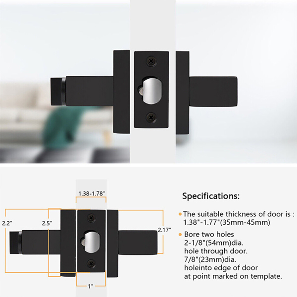 Black Bathroom Internal Door Handles and Latch Lock - Square Door Lever Set UK