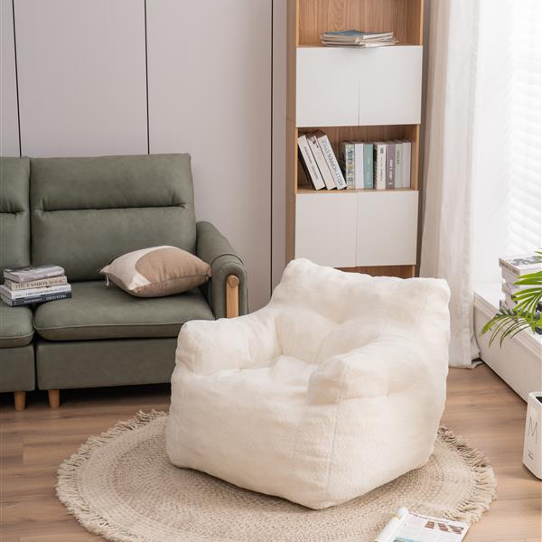 010-Soft Teddy Fabric Tufted Foam Bean Bag Chair With Teddy Fabric Ivory White