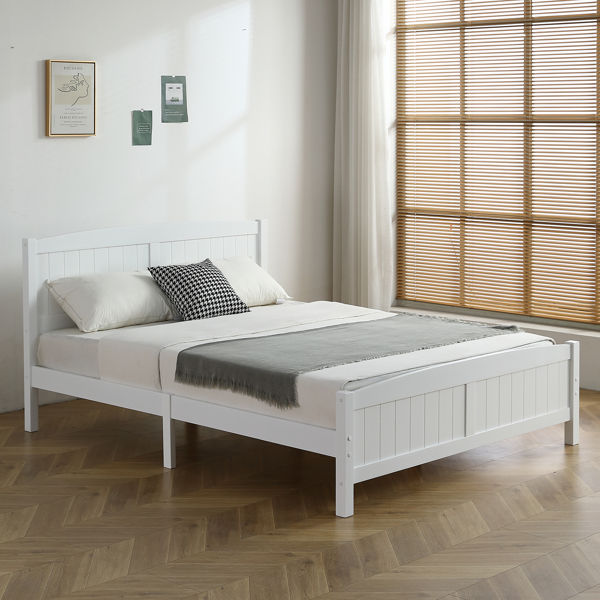 【Old Code：80966930】 Queen Pine Single-Layer Core Vertical Stripe Full-Board Curved Headboard With The Same Bed Tail Wooden Bed White