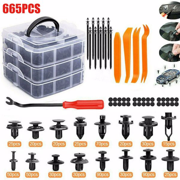 665PCS Car Body Fastener Clips Push Rivets Retainer Door Screw Panel Bumper Trim