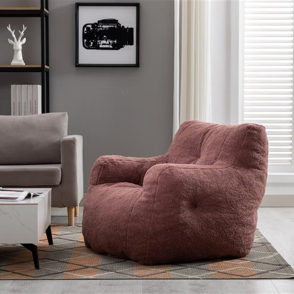 010-Soft Teddy Fabric Tufted Foam Bean Bag Chair With Teddy Fabric Bean Paste Red