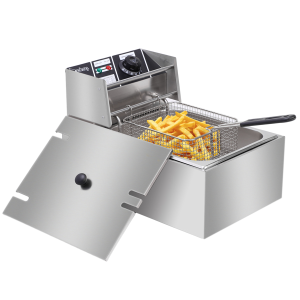 【Old code-56252372】ZOKOP EH81 2500W 220-240V 6.3QT/6L Stainless Steel Single Cylinder Electric Fryer UK Plug 