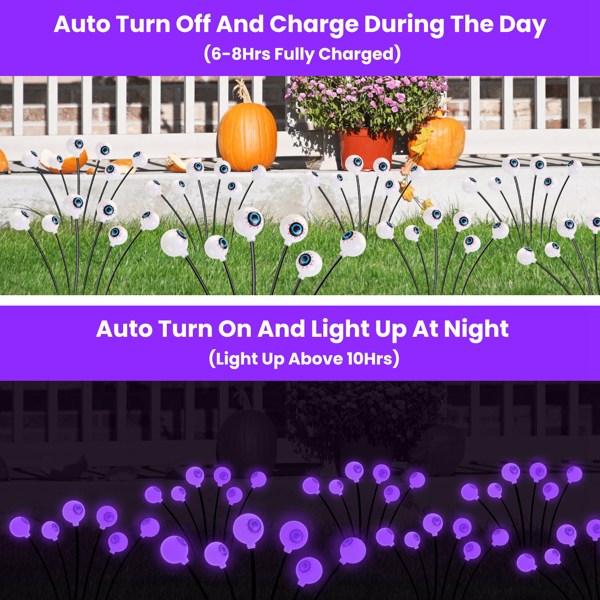 4Packs Solar Scary Eyeballs Lights Outdoor Halloween Decoration Swaying Light Halloween Path Lights Ornaments with Total 24LED IP65 Waterproof for Yard Garden Patio Party Decor（green+purple）