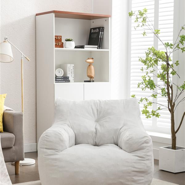 010-Soft Velvet Fabric Bean Bag Chair Filled With Memory Sponge,Ivory