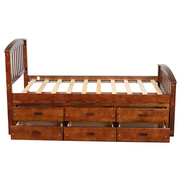 . Twin Size Platform Storage Bed Solid Wood Bed with 6 Drawers