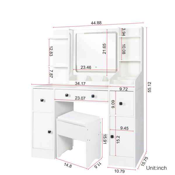 Vanity Desk with Mirror and Lights Makeup Desk with Drawers and Cabinet Vanity Table with Led Light Big Makeup Table 