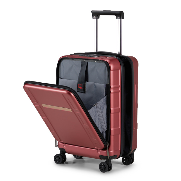 Carry on Luggage 22 X 14 X 9 Airline Approved, ABS+PC 20 Inch Luggage with Front Compartment, Double Spinner Wheels, TSA Lock，Wine Red Color