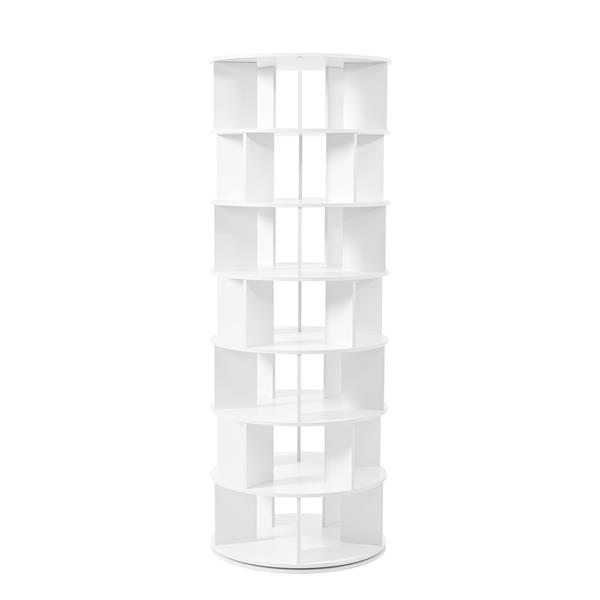 Φ23.6'' Rotating Shoe Rack Tower, 7-Tier Spinning Shoe Shelf with 5 Grids Per Layer, Display Rack, 360° Revolving Shoe Carousel Closet Organizer for Entryway, Living Room, White