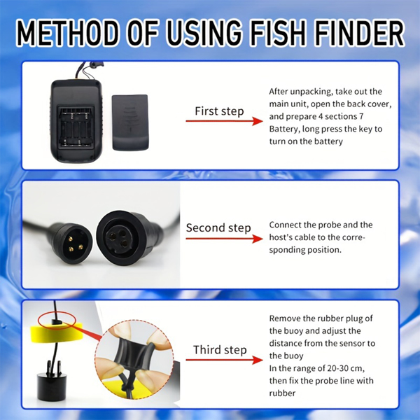 Portable Fish Finder Fishing Sonar Sounder 100M Depth Range 45 Degrees Sonar Coverage Echo Sounder Fishing Finder Lake Sea Fishing