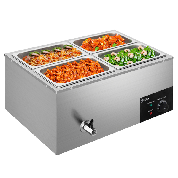 ZOKOP 110V 600W 5L*4 Stainless Steel Four Plates Heating Food Warming Soup Pool Silver