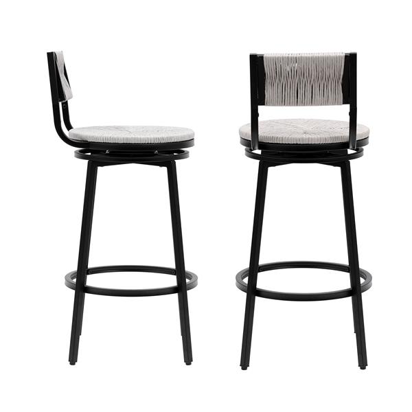 Gray Set of 2 Counter Height Bar Stools with Footrest Swivel Hand Weaving Dining Chairs Farmhouse Armless Kitchen Barstools (Gray)