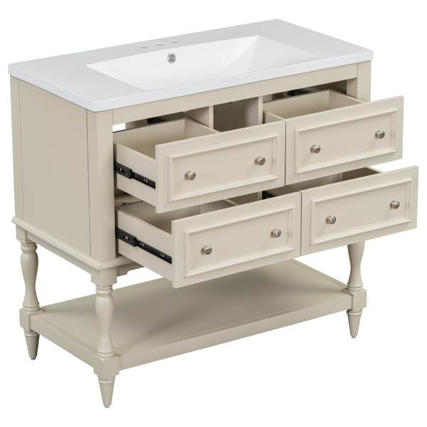 36" Bathroom Vanity Cabinet with Sink Combo Set, Undermount Resin Sink, Free Standing Vanity Set with 4 Drawers, Solid Wood Frame Bathroom Cabinet, Beige 