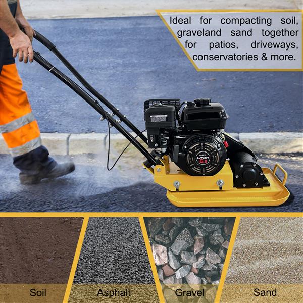 Plate Compactor Rammer, 6.5HP 196cc Gas Engine 5488 VPM 2500 LBS Compaction Force, 21 x 14 inch Plate, Ground Compactors for Paving Landscaping Sidewalk Patio, EPA Compliant