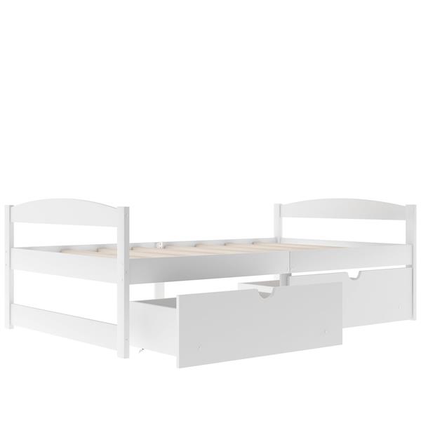 Twin size platform bed, with two drawers, white