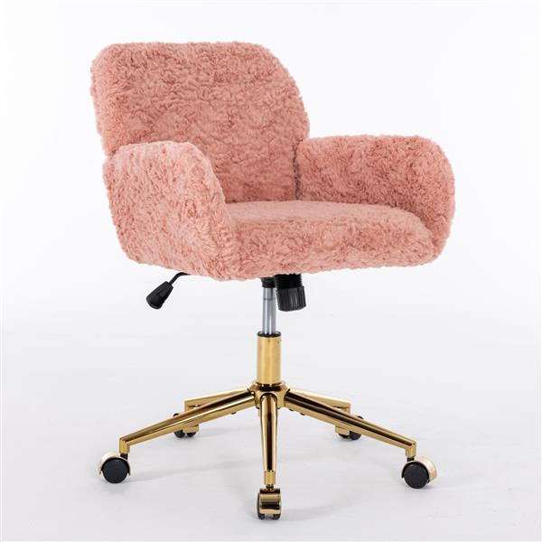 Furniture Office Chair,Artificial rabbit hair Home Office Chair with Golden Metal Base,Adjustable Desk Chair Swivel Office Chair,Vanity Chair(Pink)